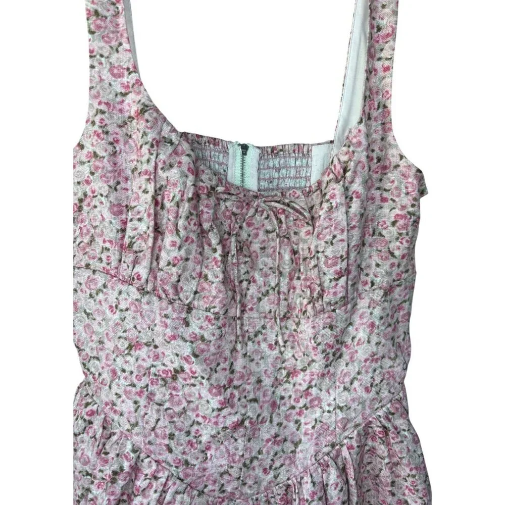 Reformation Daria Print Linen Mini Dress in Pink Combo Size 6 New With Tags - Picture 8 of 13